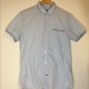 Mens Zara Man Slim Fit Shirt Sleeve Button Down Light Blue
